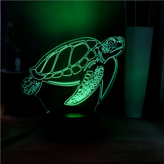 3D acrylic turtle-shaped LED night light with multi-colour glow and remote control.