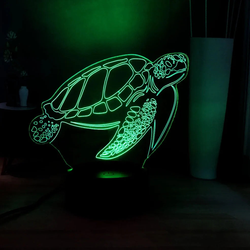 3D acrylic turtle-shaped LED night light with 16 colour options and remote control