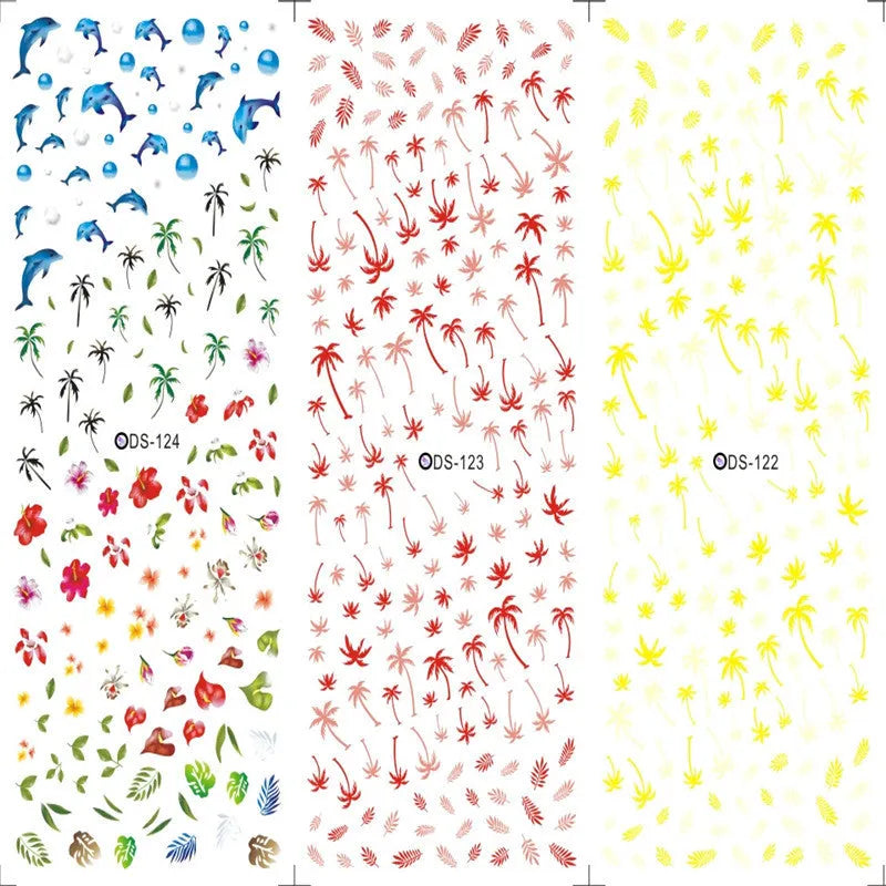 Watermark nail sticker decal sheet with transparent scratch-resistant film and colour options DS103 to DS125.