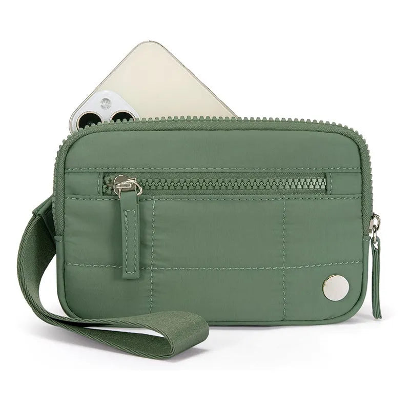 Waterproof quilted women's handbag with transparent deck in beige colour