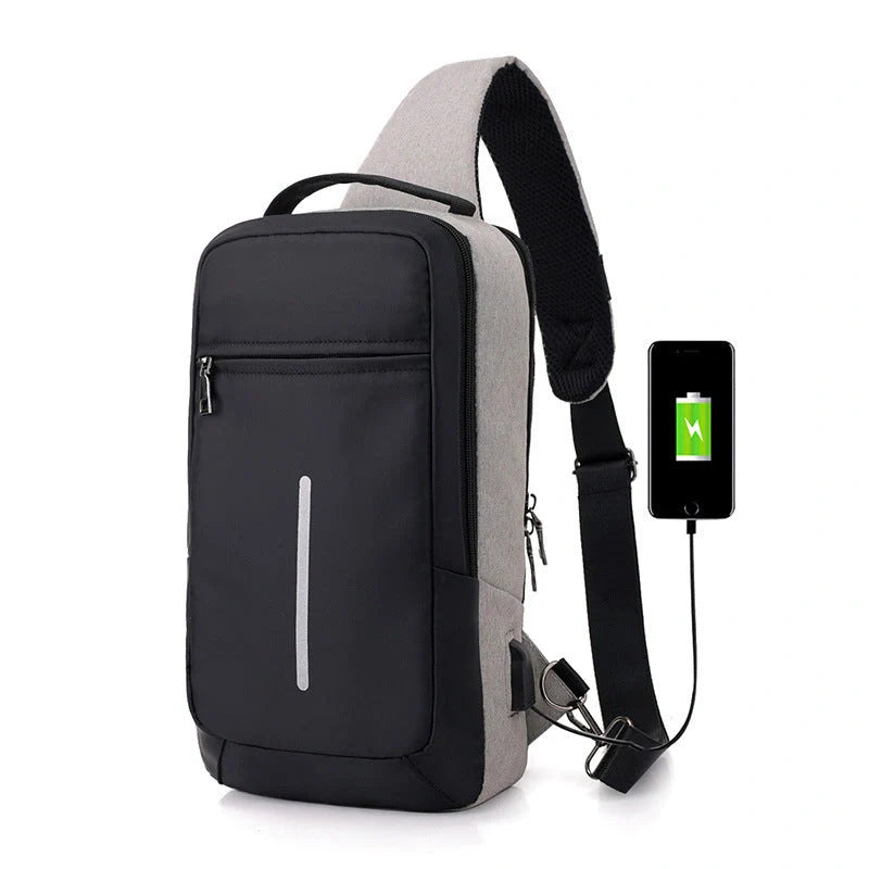 Anti-theft USB charging chest bag with computer pocket in various colors