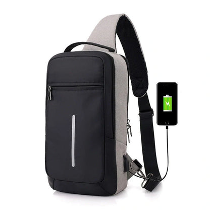 Anti-theft USB charging chest bag with computer pocket in various colors