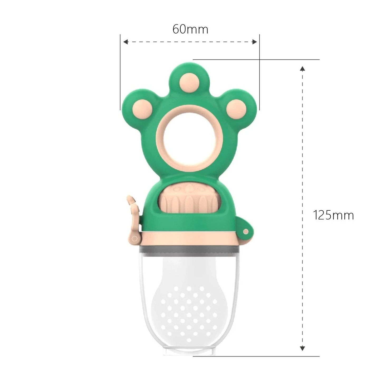 Fruit-infused baby pacifier feeder with mesh design, made of safe, high-quality silicone material