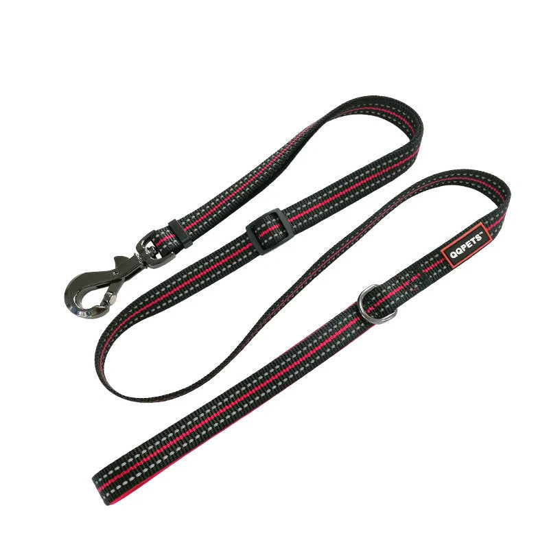 Nylon LED luminous pet collar leash in red, blue, and black with adjustable light modes