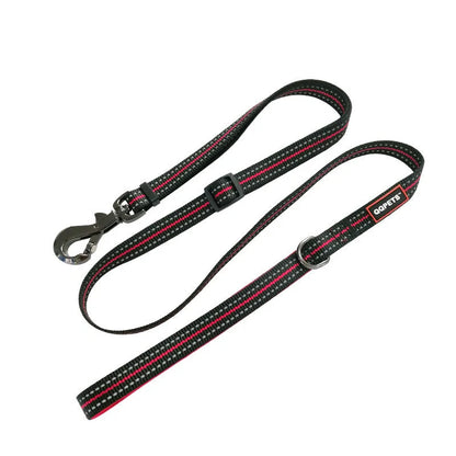 Nylon LED luminous pet collar leash in red, blue, and black with adjustable light modes