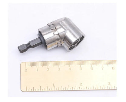 Flexible shaft attachment for drills with a 105-degree angled head and magnetic bit holder.
