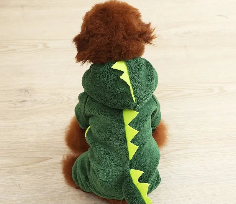 Coral fleece four-legged dog costume in cartoon style, sizes XS to 2XL, five character options