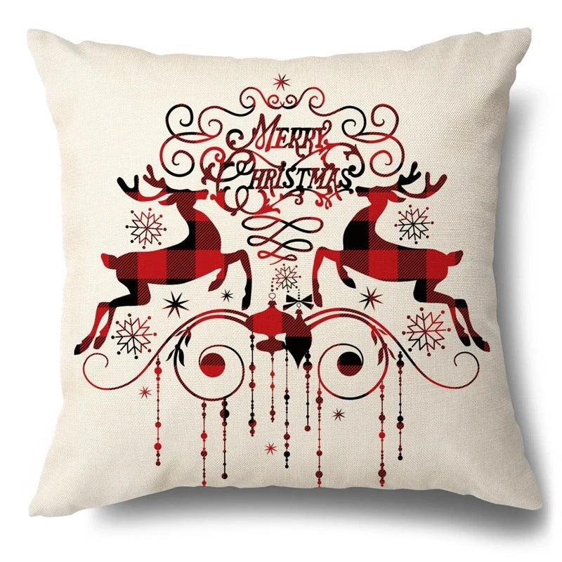 Christmas Flax Elk Pillowcase with hidden zipper and festive design