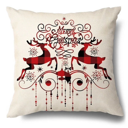 Christmas Flax Elk Pillowcase with hidden zipper and festive design
