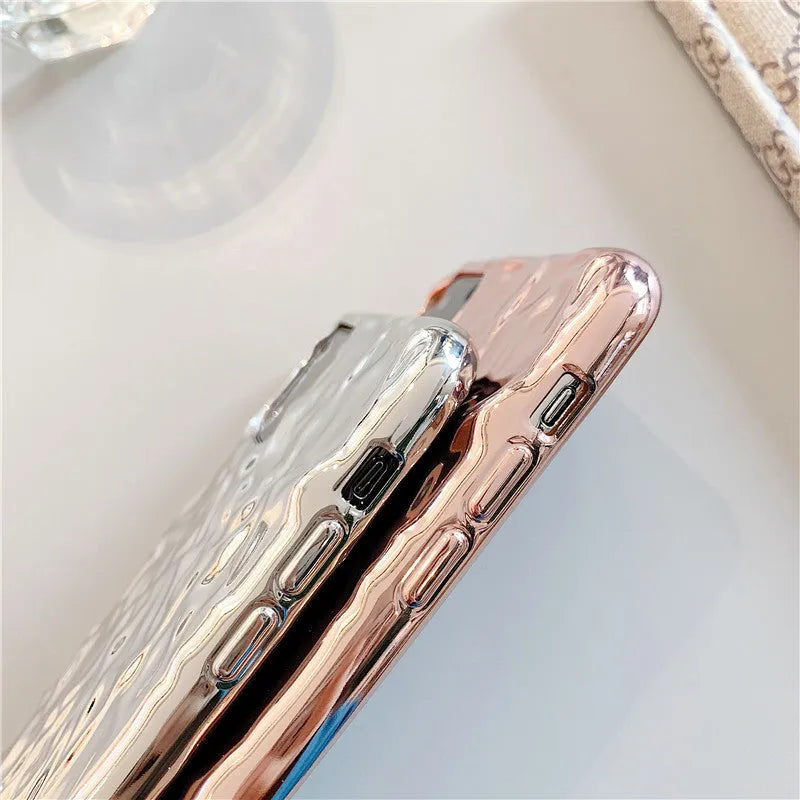 Folded phone case back cover made from TPU material with electroplating process in pure colour simple style, available in rose gold and silver colours for iPhone 7 through to iPhone 15 Pro Max models