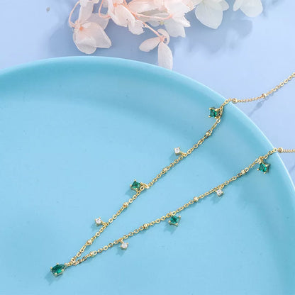 Korean style water drop emerald zircon necklace with sterling silver chain