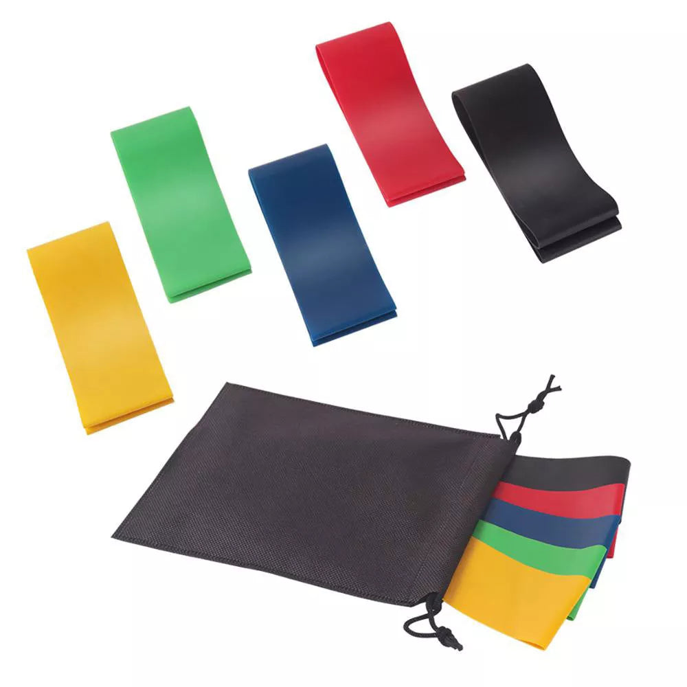 5 Level Resistance Rubber Bands for Yoga and Training in various colors with storage bag