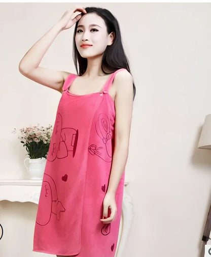 Ladies' bath towel suspenders in Thi pink colour showing 80cm by 138cm dimensions