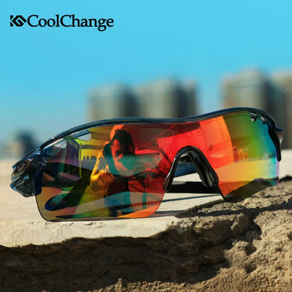 Kugai 0093 polarized cycling glasses in gray, red, and yellow for UV protection