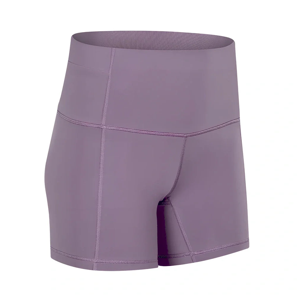 Women's high-waisted nylon fitness shorts with hip-lifting design in six colours for yoga and dance