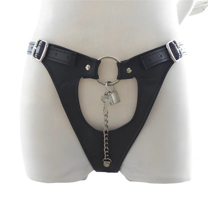 Black patent leather bondage panties in L size, adjustable straps, 0.8mm thick for secure 70-82.5kg fit