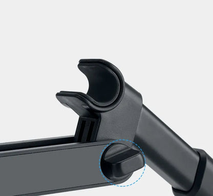 Black car tablet holder mounted on vehicle rear seat base holding iPad