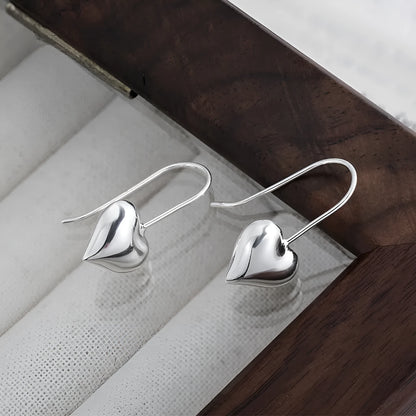 Heart-shaped copper earrings with glossy finish and ear hooks, Korean style design with love elements