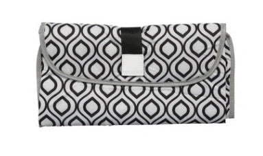 Portable and Waterproof Baby Changing Pad in various color designs, featuring a compact folded size and generous expanded size for comfortable diaper changes