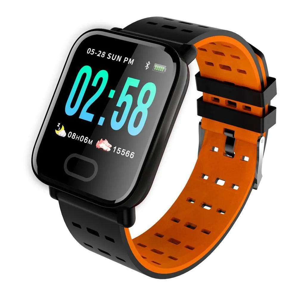 A6 colour screen smart bracelet with silicone strap showing 1.3-inch display and zinc alloy frame