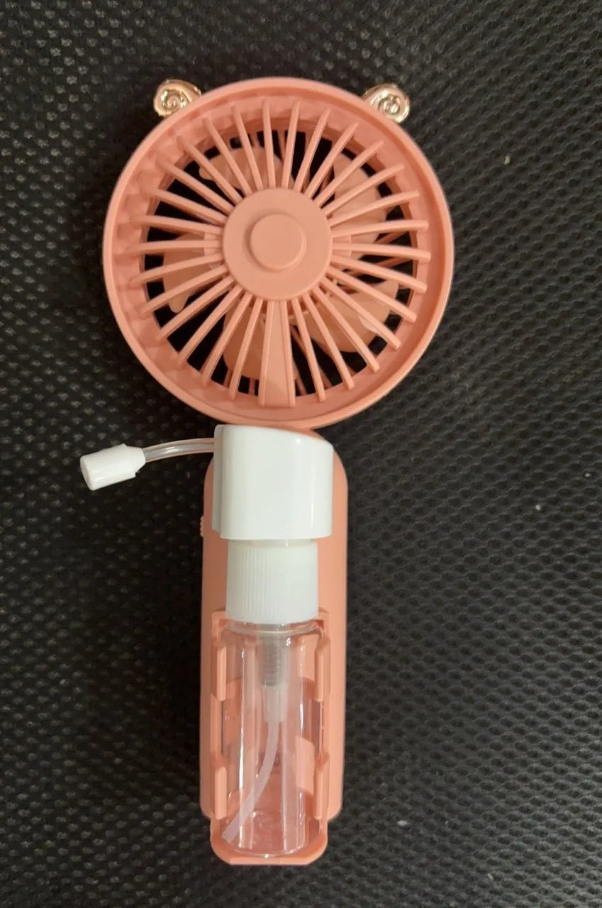 Plastic nozzle fan in multiple colours with USB charging cable, measuring 20cm long on desk surface