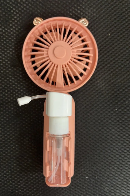 Plastic nozzle fan in multiple colours with USB charging cable, measuring 20cm long on desk surface