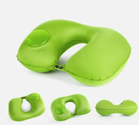 Inflatable U-shaped travel pillow with built-in air valve for customizable comfort and neck support during flights and car travel