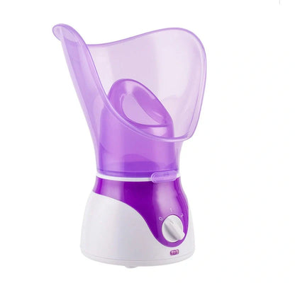 Purple facial steamer with dual conical cones for deep pore cleansing and nasal steam therapy