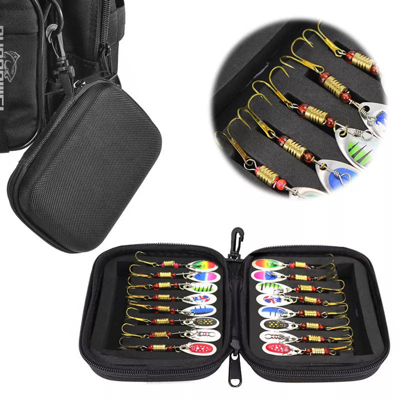 16-piece composite sequin fishing set with attached bait and gear bag