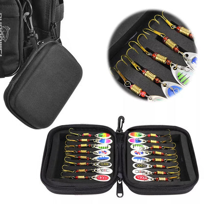 16-piece composite sequin fishing set with attached bait and gear bag
