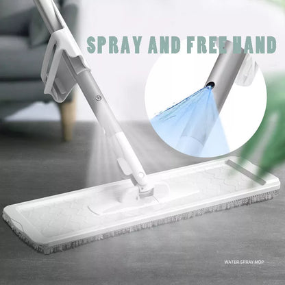 Spray Flat Mop with no hand wash feature and stainless steel bar for efficient cleaning