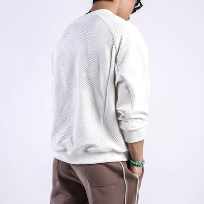 Men's long-sleeved twill Jacquard pullover sweater in loose fit with round neck