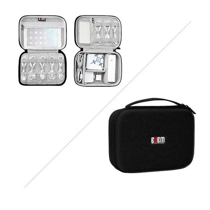 Black EVA digital storage bag for headphones and accessories, shown open.
