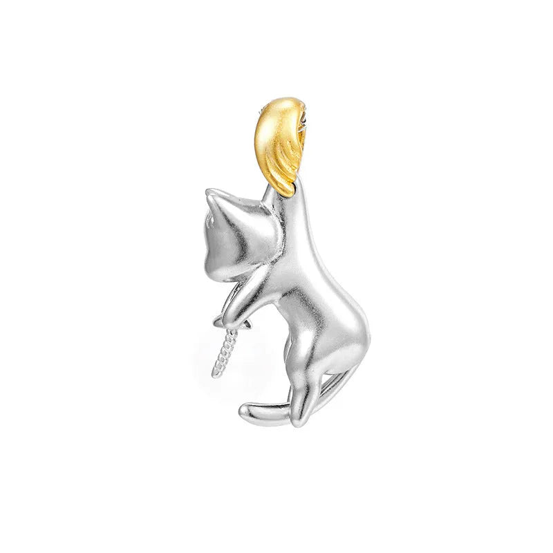 925 sterling silver clavicle chain with cat charm and electroplating for durability