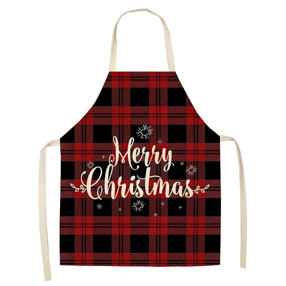 Cotton linen Christmas apron with adjustable straps showing 68x55 cm coverage area
