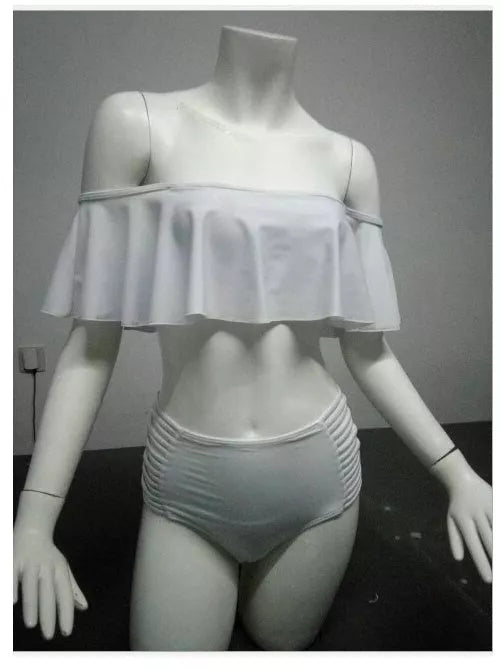 High waist one shoulder split bikini swimsuit with braided detail in various colors