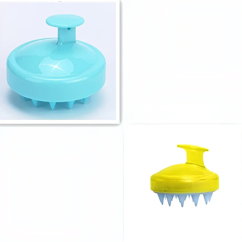 Black silicone shampoo brush with hook design measuring 8x8x7cm for scalp massage during hair washing