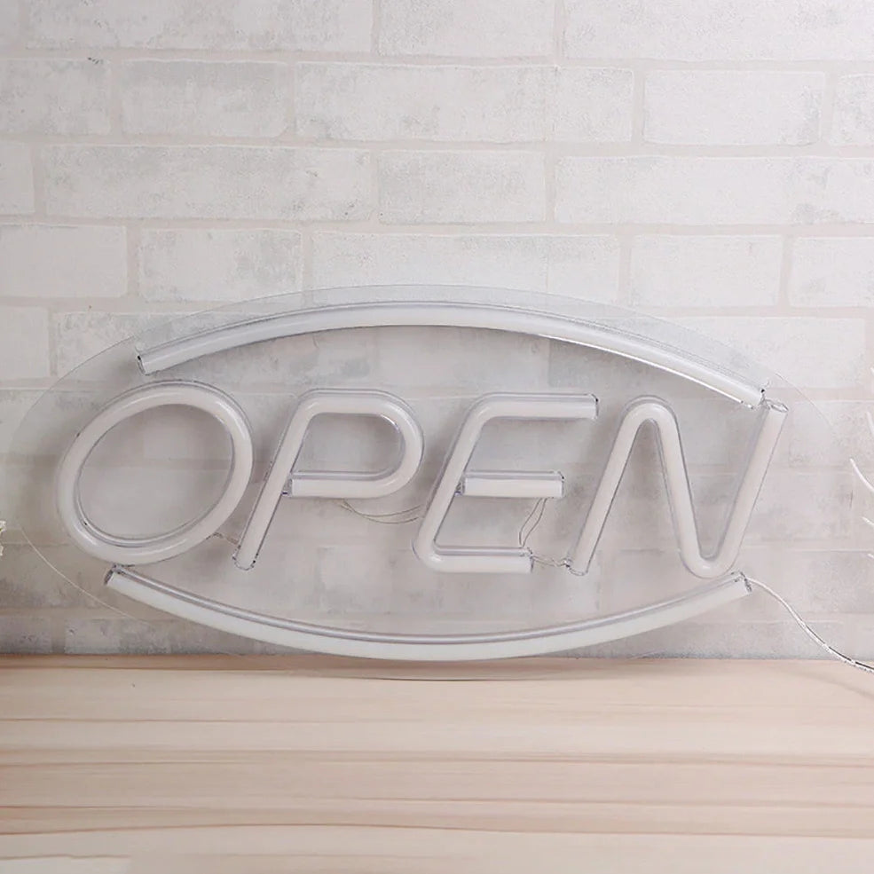 LED neon decorative light with acrylic back panel showing USB power connection and multiple design options