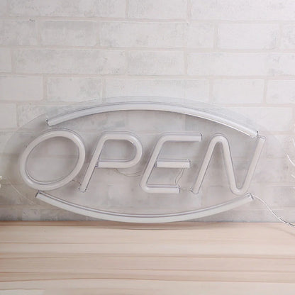 LED neon decorative light with acrylic back panel showing USB power connection and multiple design options