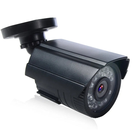 AHD HD waterproof surveillance camera with black ABS plastic shell, fixed lens, and infrared night vision for 30m range