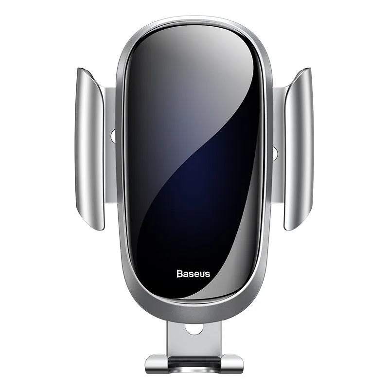 Universal car phone holder with adjustable swivel joint mounted on car windscreen holding smartphone