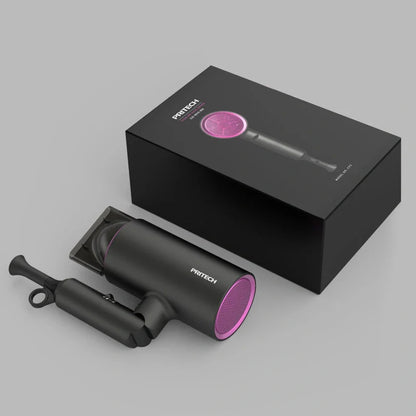 Mini hair dryer with diffuser in grey, red, or white, compact and portable for travel