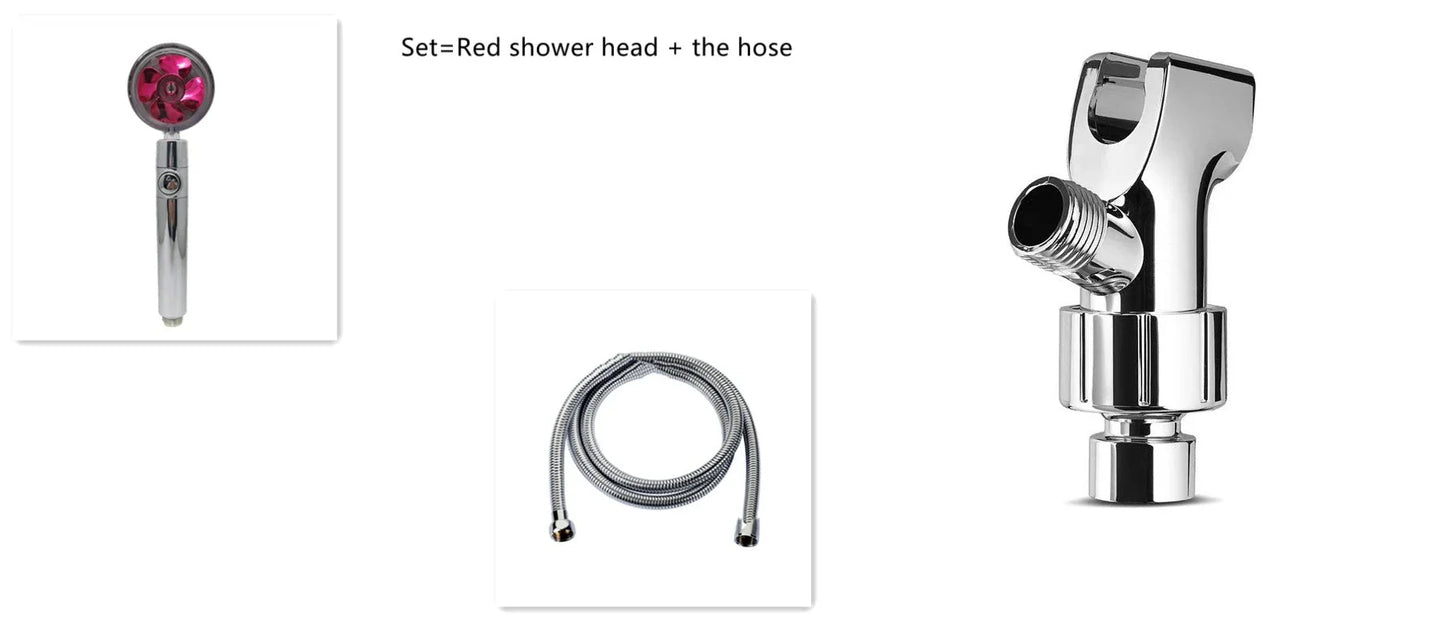 High-performance water-saving shower head with 360-degree rotation and fan feature, offering a luxurious shower experience