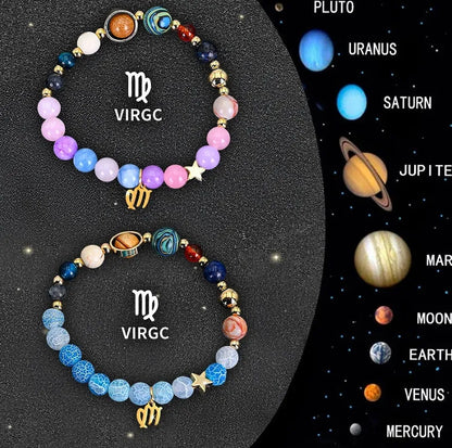 Twelve zodiac sign beaded bracelet set with natural stone beads and adjustable clasp