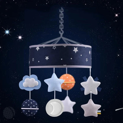Soothing baby mobile with rotating music, star, and comfort toy for infant crib
