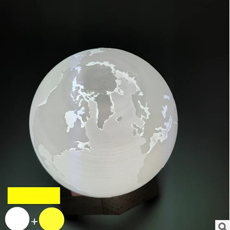 3D printed Earth and Jupiter lamps with touch control and solid wood bases in various sizes from 8cm to 22cm