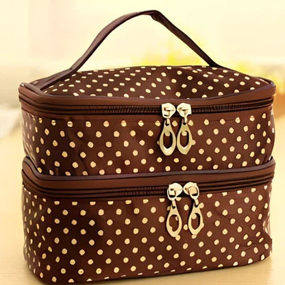 Double-layer cosmetic bag with multicoloured wavelet dots measuring 20.5cm long