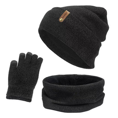 Wool touch screen gloves with scarf and hat set for cold weather