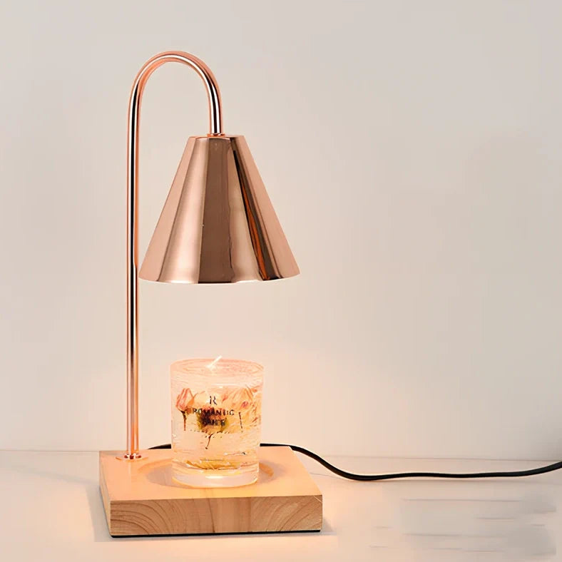 Log aromatherapy melting wax lamp measuring 37cm tall with natural wood base and white lampshade