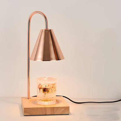 Log aromatherapy melting wax lamp measuring 37cm tall with natural wood base and white lampshade